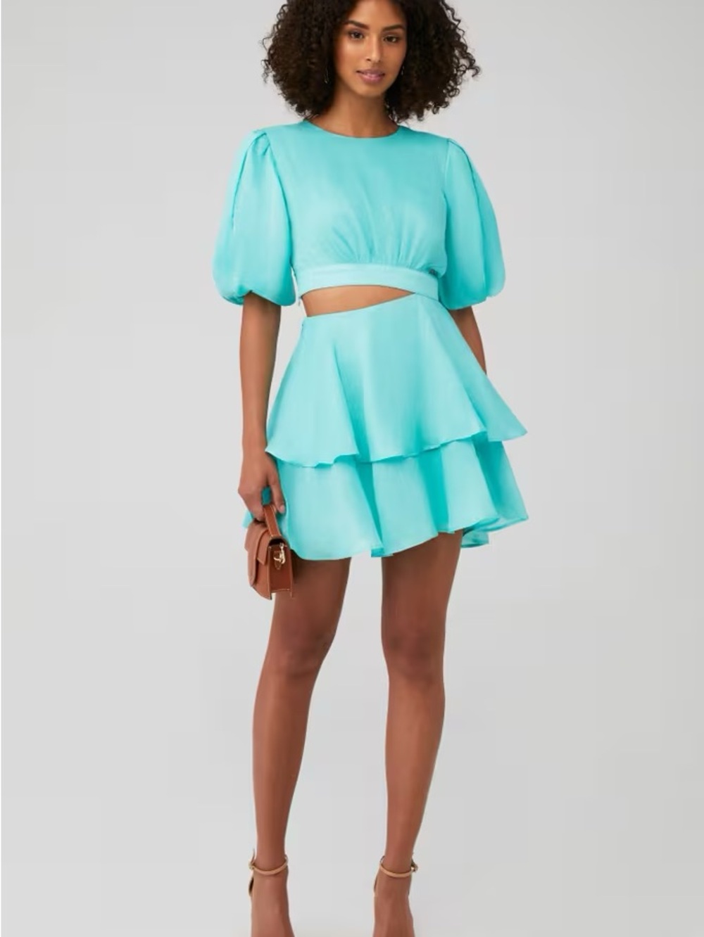 Bardot Aqua Cutout Tiered Mini Dress